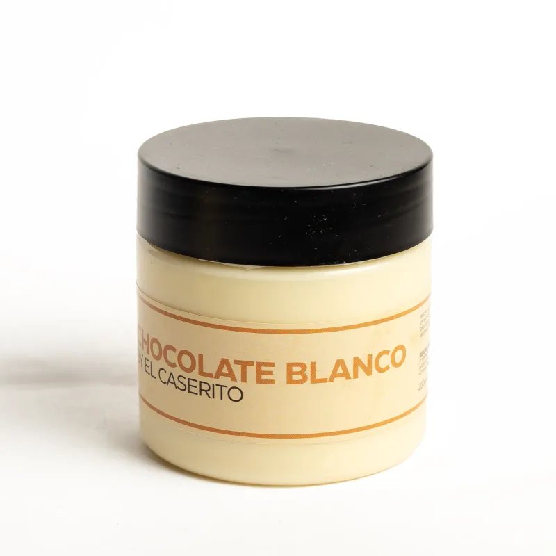 Tarro de crema de chocolate blanco By El Caserito con tapa negra