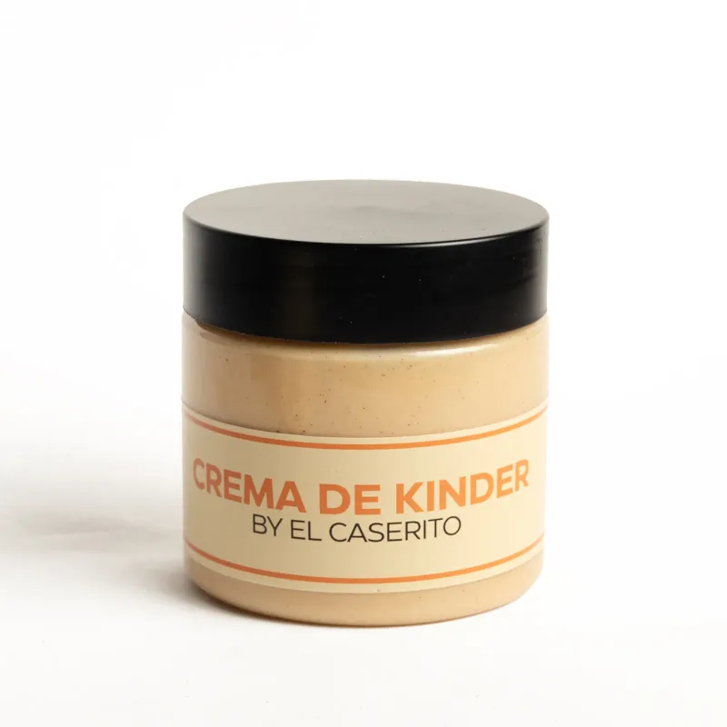 Tarro de crema de Kinder By El Caserito con tapa negra